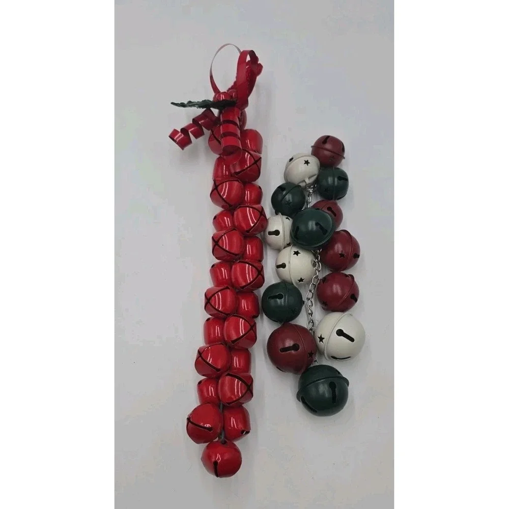 Vintage Christmas Jingle Bell Door Hanger Lot Red Green White Metal Holiday